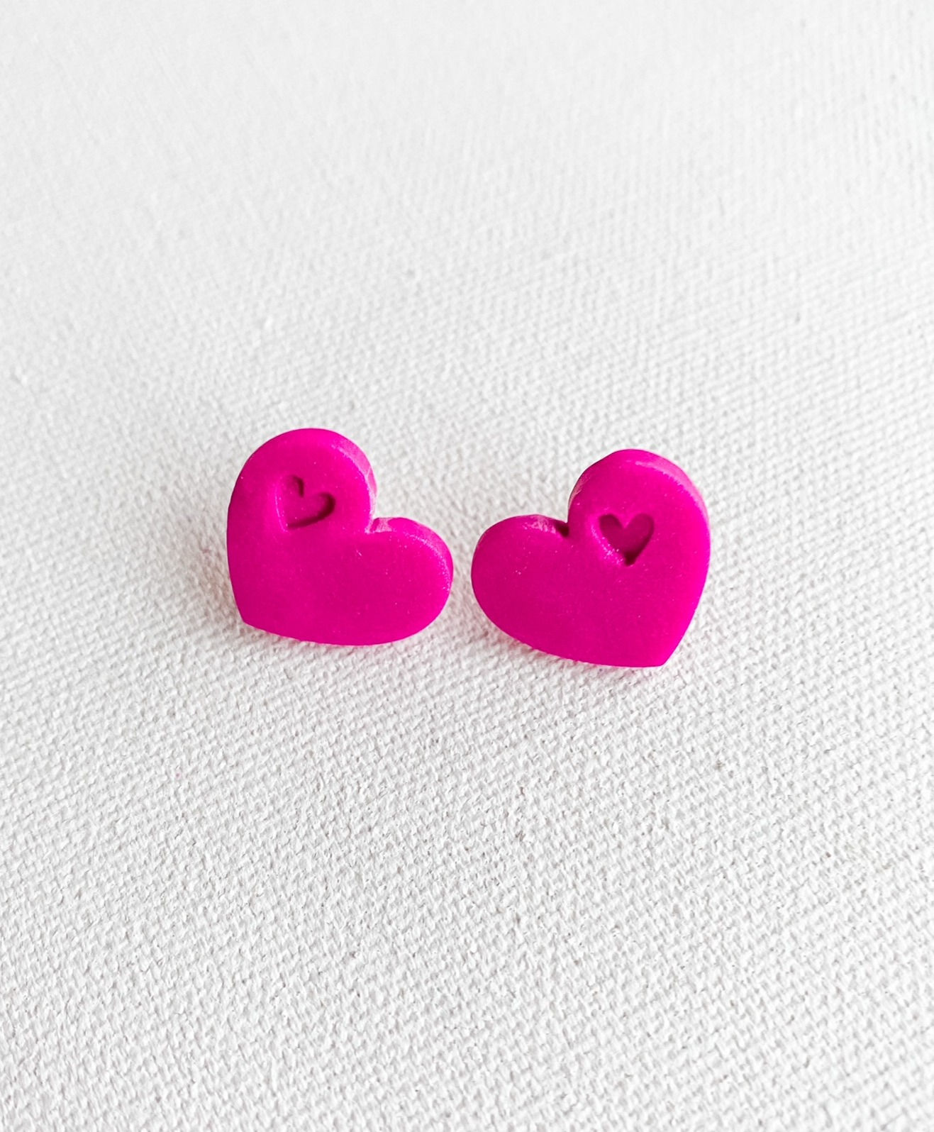 Solid Heart on Heart Fuchsia Studs