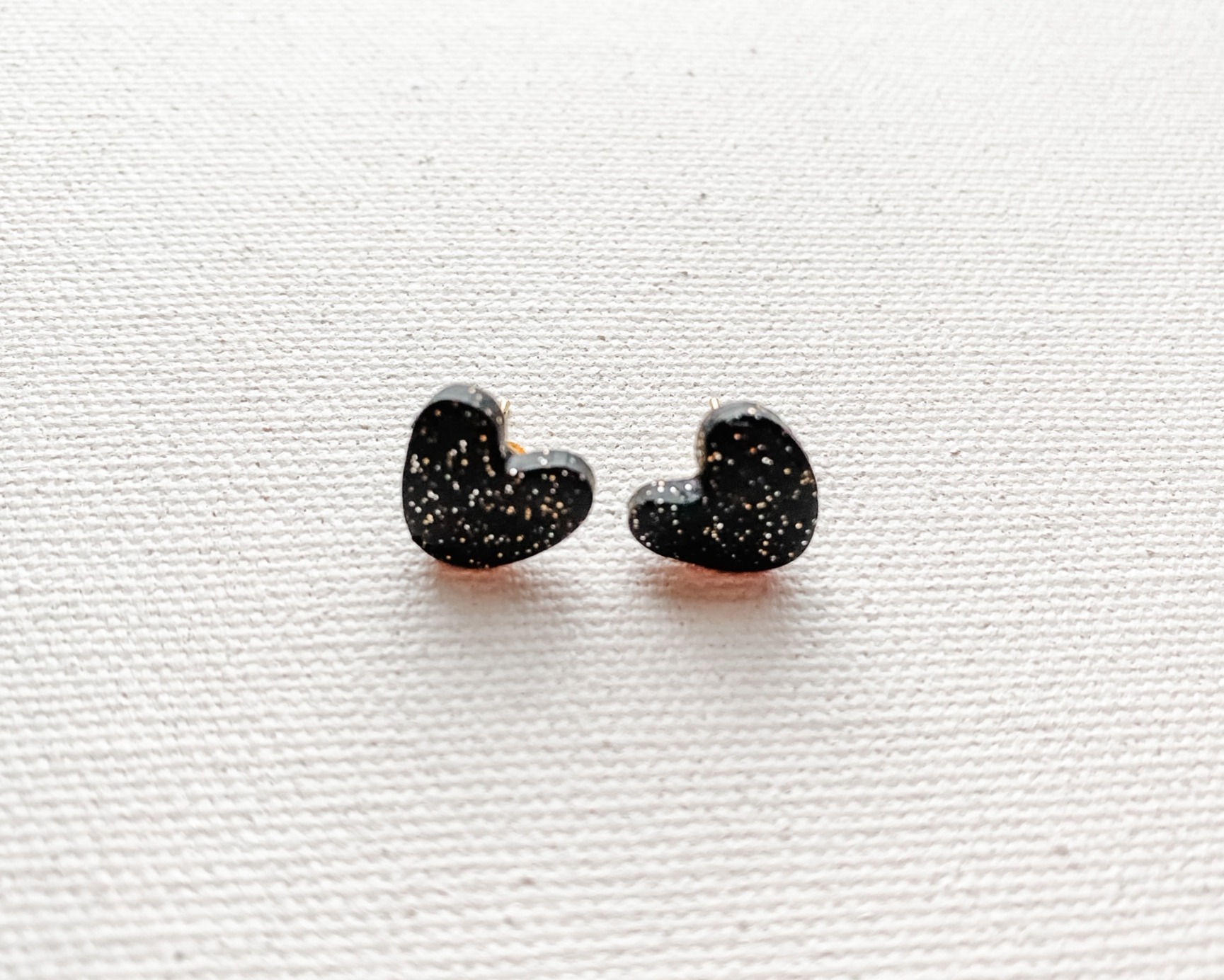Black Shimmer Heart Studs