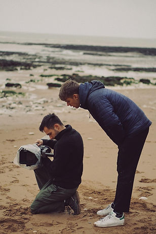 Joel and Oscar behind the scenes on set
