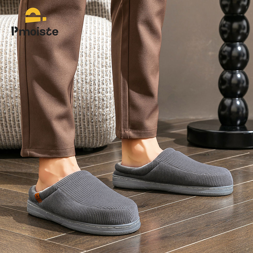 Thumbnail: Warm Slippers for Men TPR Sole Memory Foam Soft Cushion Non Slip Stripe Design C