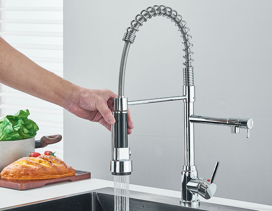 Thumbnail: Pull Down Spring Kitchen Faucet Single Lever Hot Cold Mixer Water For Kitchen Si