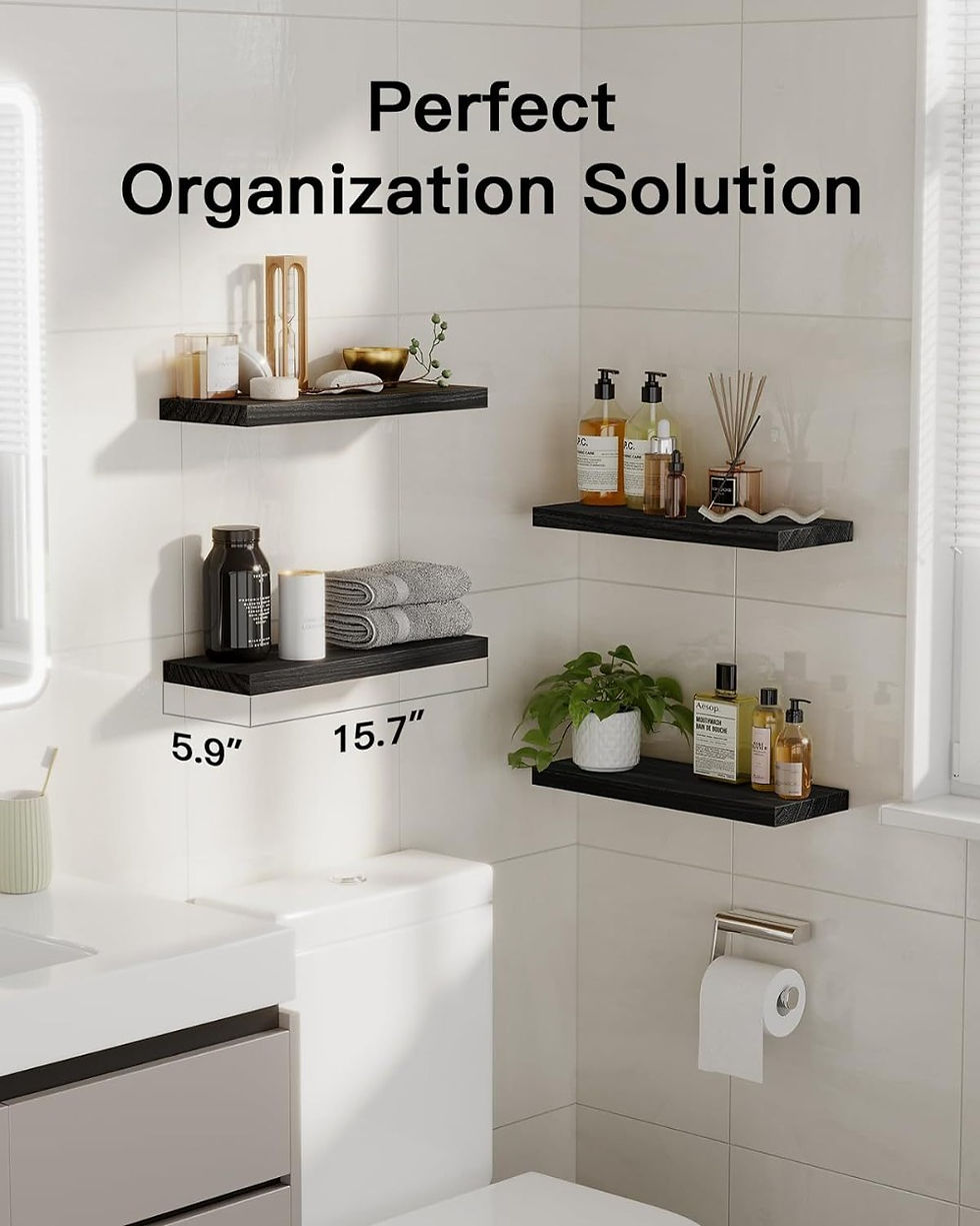 Thumbnail: 1pc Wall Mounted Floating Shelves Deeper Wooden Storage Shelf Multi Functional T