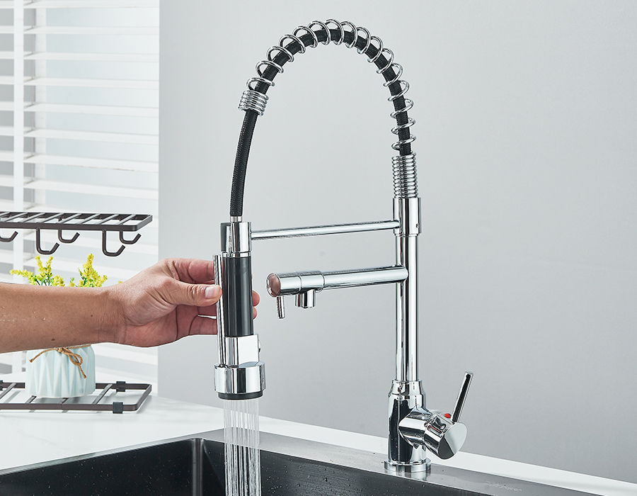 Thumbnail: Pull Down Spring Kitchen Faucet Single Lever Hot Cold Mixer Water For Kitchen Si