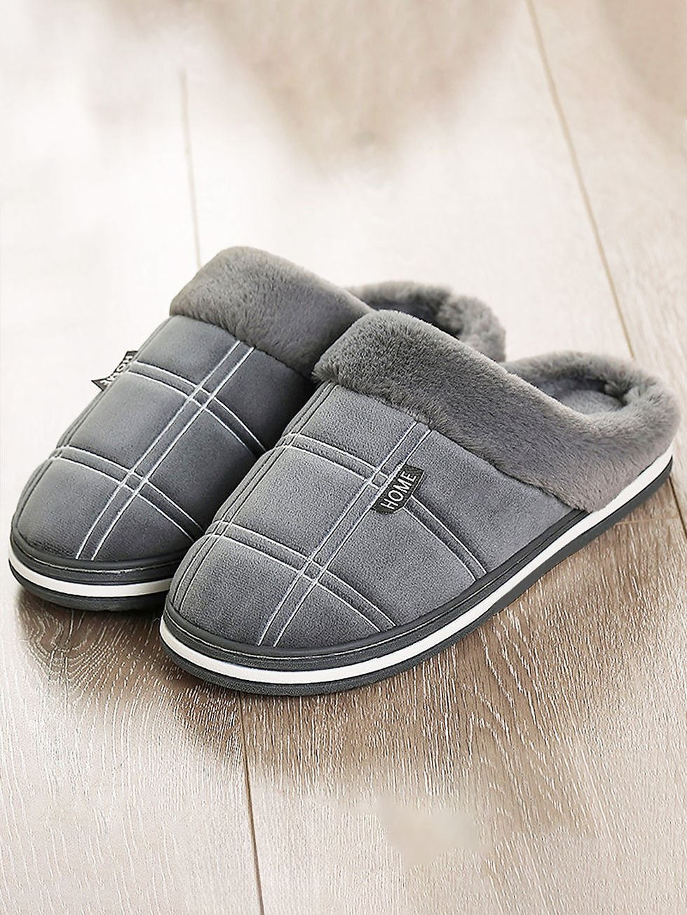 Thumbnail: House slippers for men Plaid Warm Soft Comfortable Non Slip Living room Shoes St