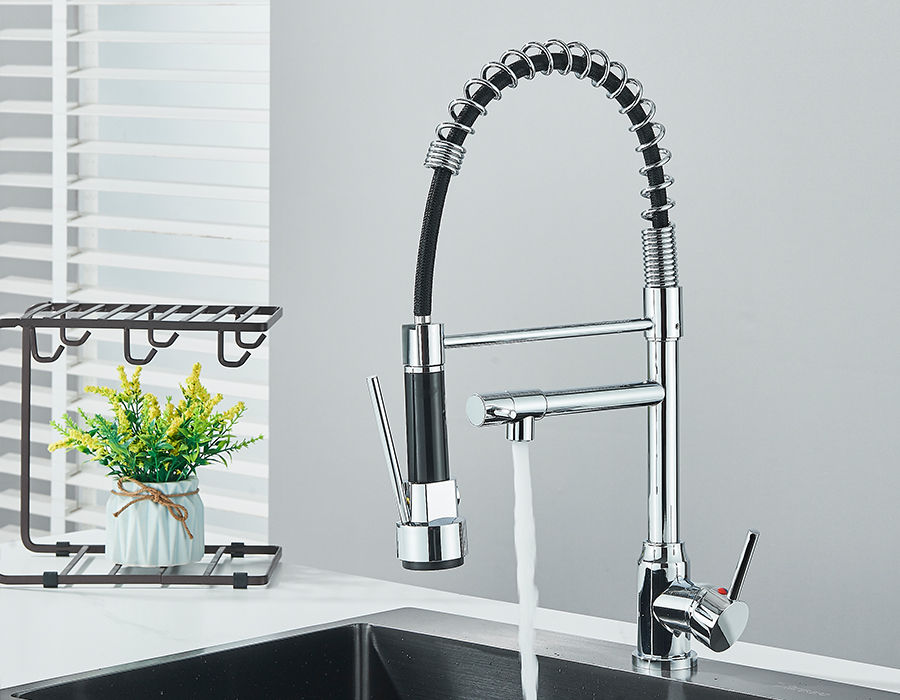 Thumbnail: Pull Down Spring Kitchen Faucet Single Lever Hot Cold Mixer Water For Kitchen Si