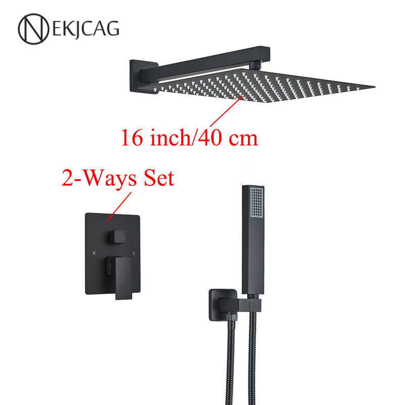 Thumbnail: Matte Black Wall Mounted Concealed Faucet Set Bathroom Waterfall Shower System S
