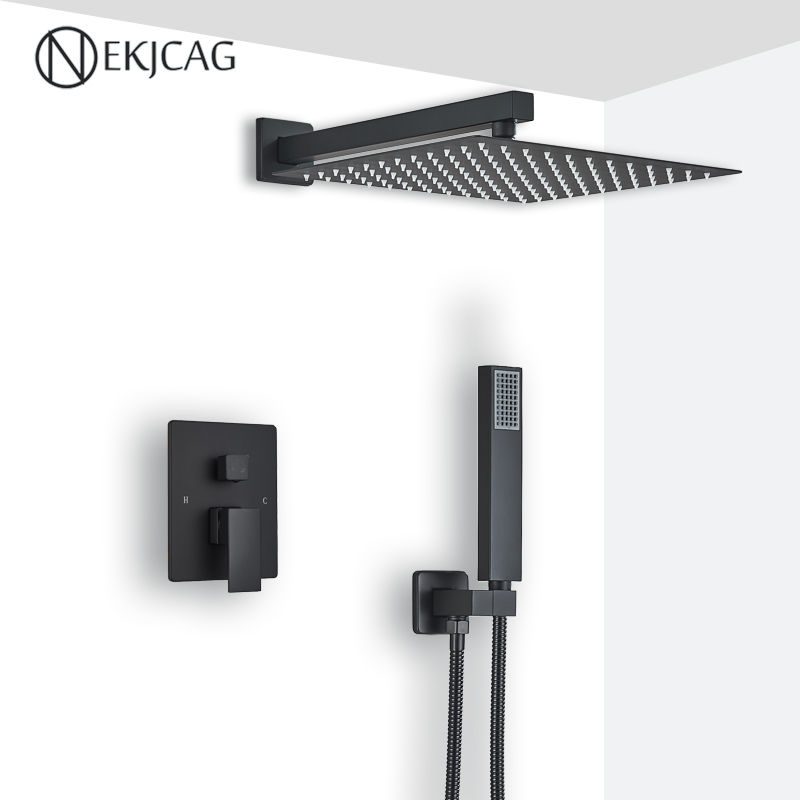 Thumbnail: Matte Black Wall Mounted Concealed Faucet Set Bathroom Waterfall Shower System S