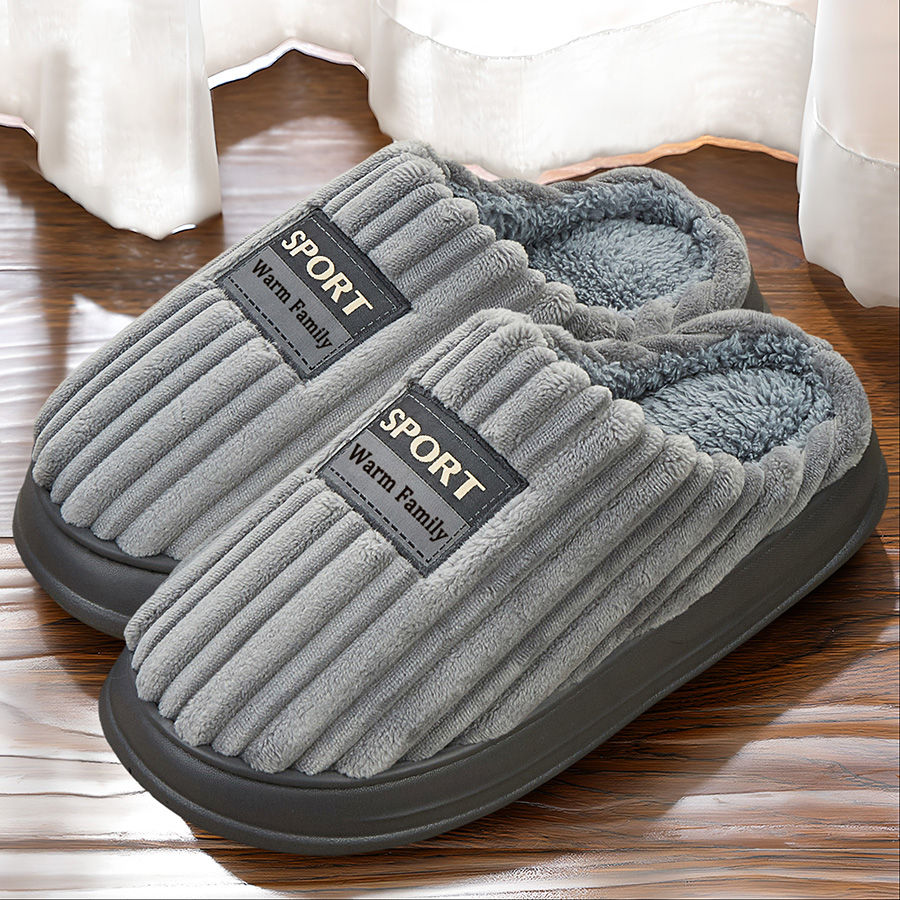 Thumbnail: Pmoiste Soft Flannel House Slippers Men Strip Upper Designer Warm Cushion Memory
