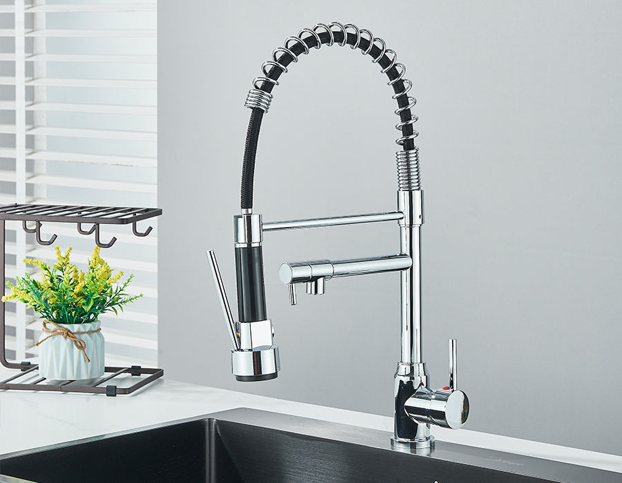 Thumbnail: Pull Down Spring Kitchen Faucet Single Lever Hot Cold Mixer Water For Kitchen Si