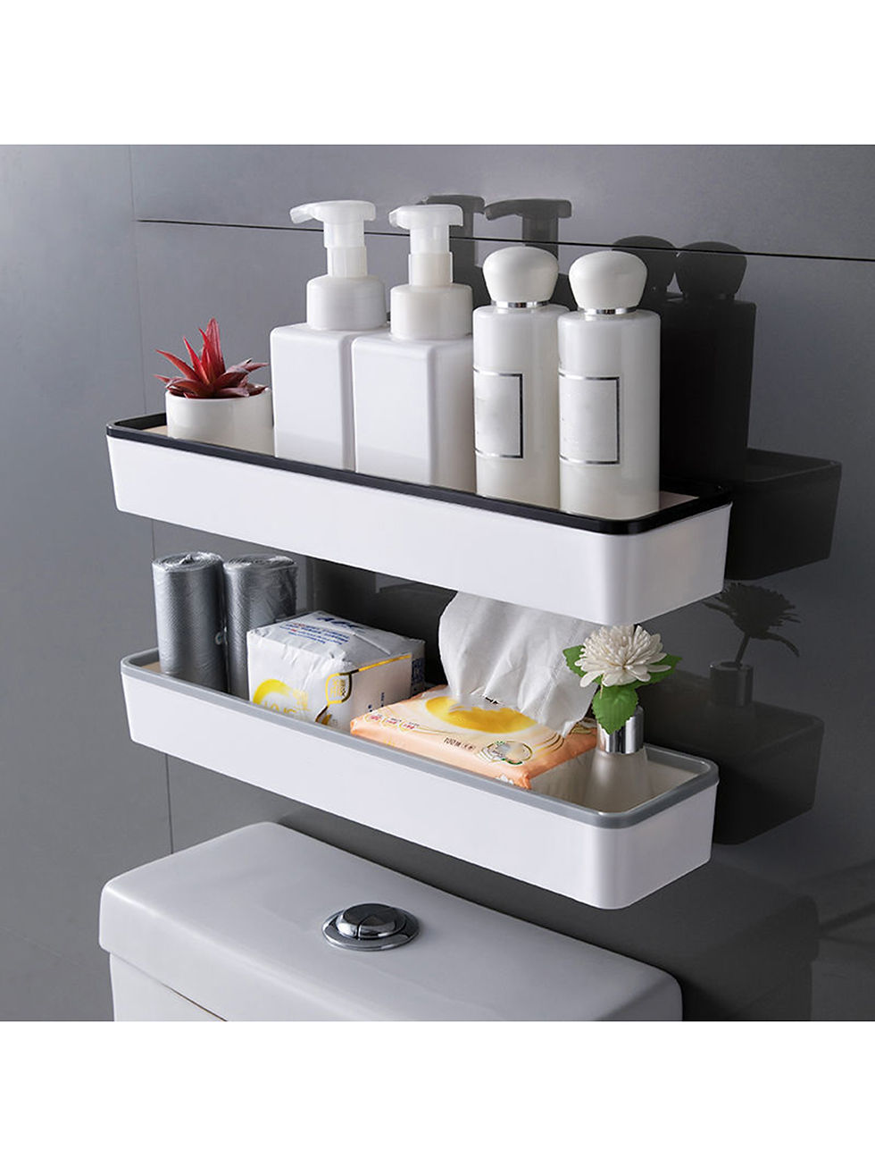Thumbnail: 1pc Toilet Bathroom Storage Cabinet Rack Wall Hanging Hole Free Multifunctional 