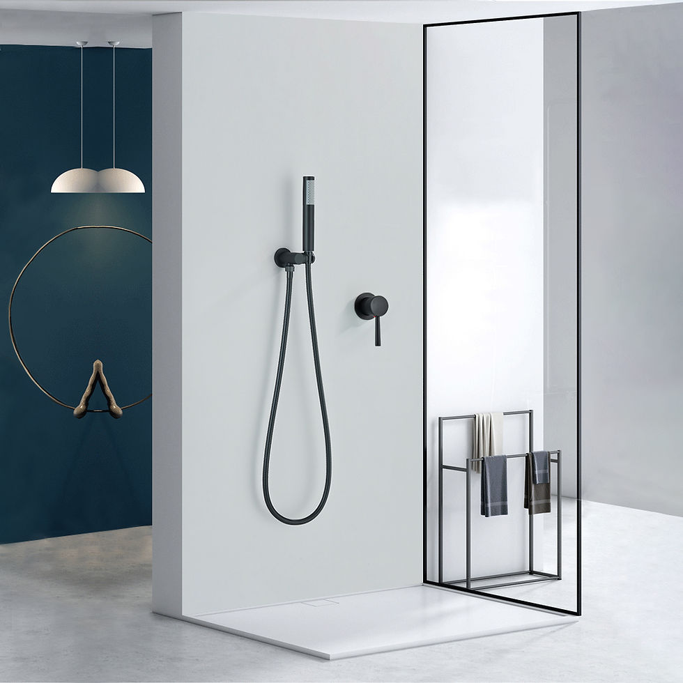 Thumbnail: Matte Black Round Handheld Shower Head Chrome Shower Set Adjustable Wall Holder 