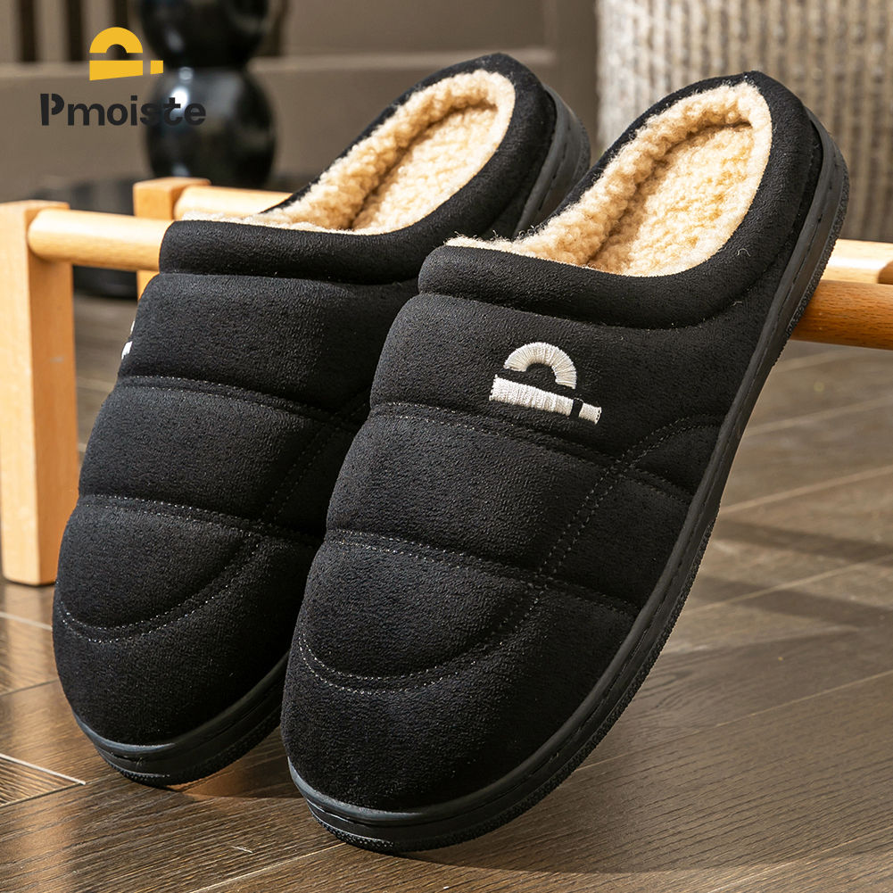 Suede Platform Slippers for men TPR Sole Memory Foam Warm Soft Cushion Non slip
