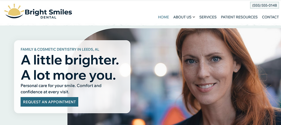 Bright Smiles Dental Wix Studio website template showing the homepage design