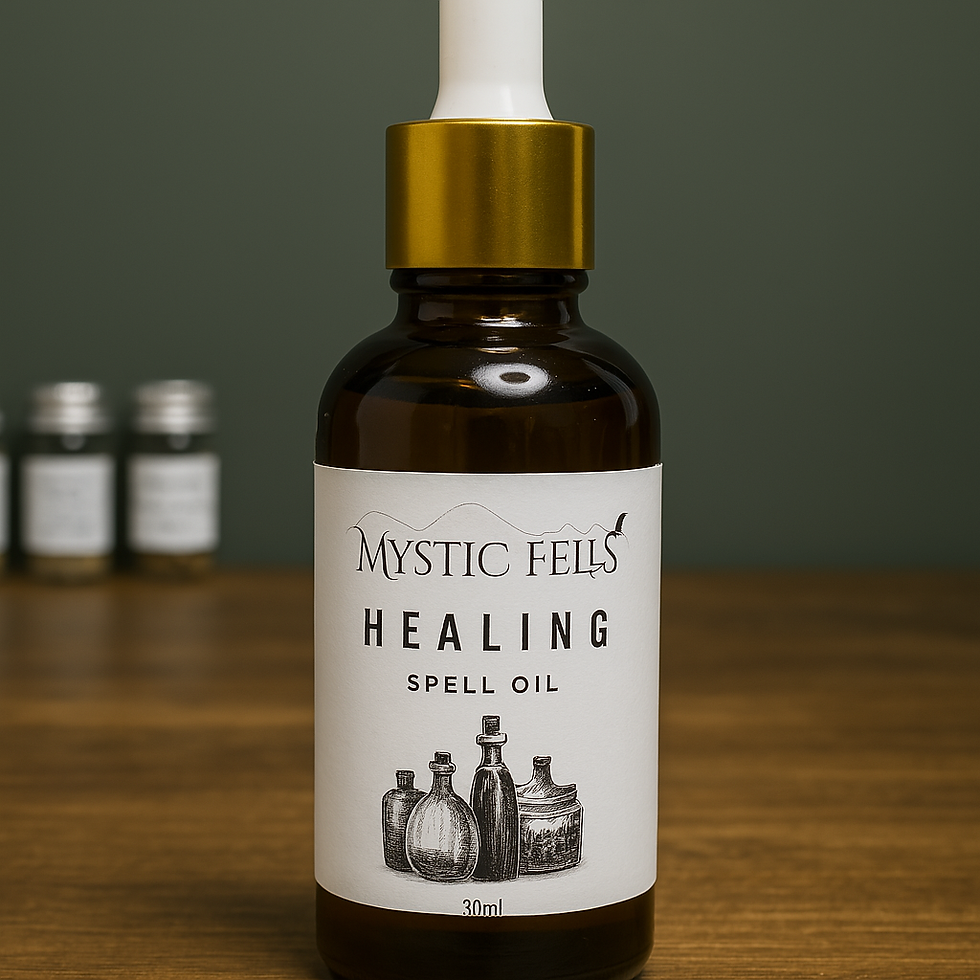 30ml dropper bottle of Mystic Fells Healing Spell Oil for emotional and spiritual restoration