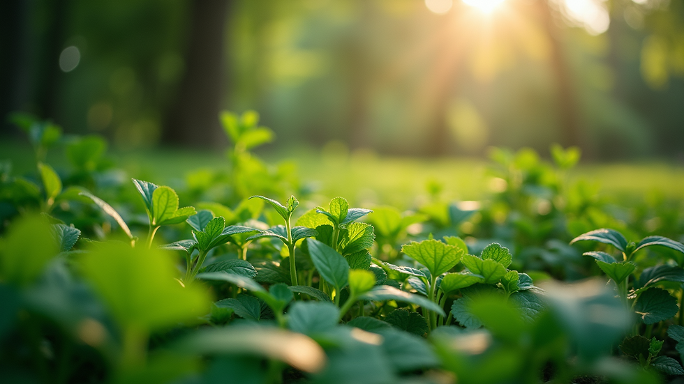 Eye-level view of a lush green garden with various plants