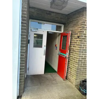 A red emergency door