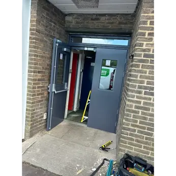 Grey emergency doors