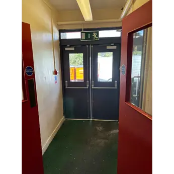 Two grey emergency doors