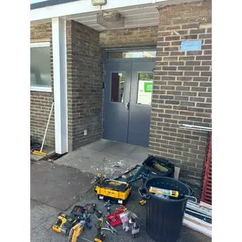 2 grey emergency doors