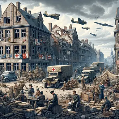 DALL·E 2024-05-27 01.32.51 - A detailed illustration of a wartime background. The scene sh