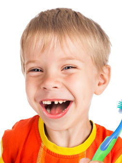 Kid with tooth brush promoting Portwall Children's Dental care plan