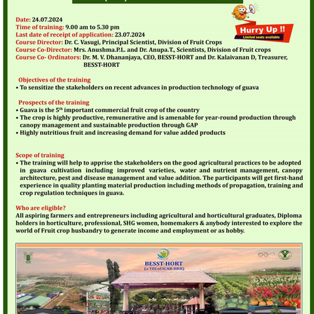 Training on "Good Agricultural Practices (GAP) in Guava Cultivation" on 24.07.2024