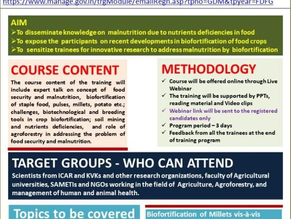 Training Programme: Future Prospects of Crop Biofortification in India: An Antidote to Malnutrition