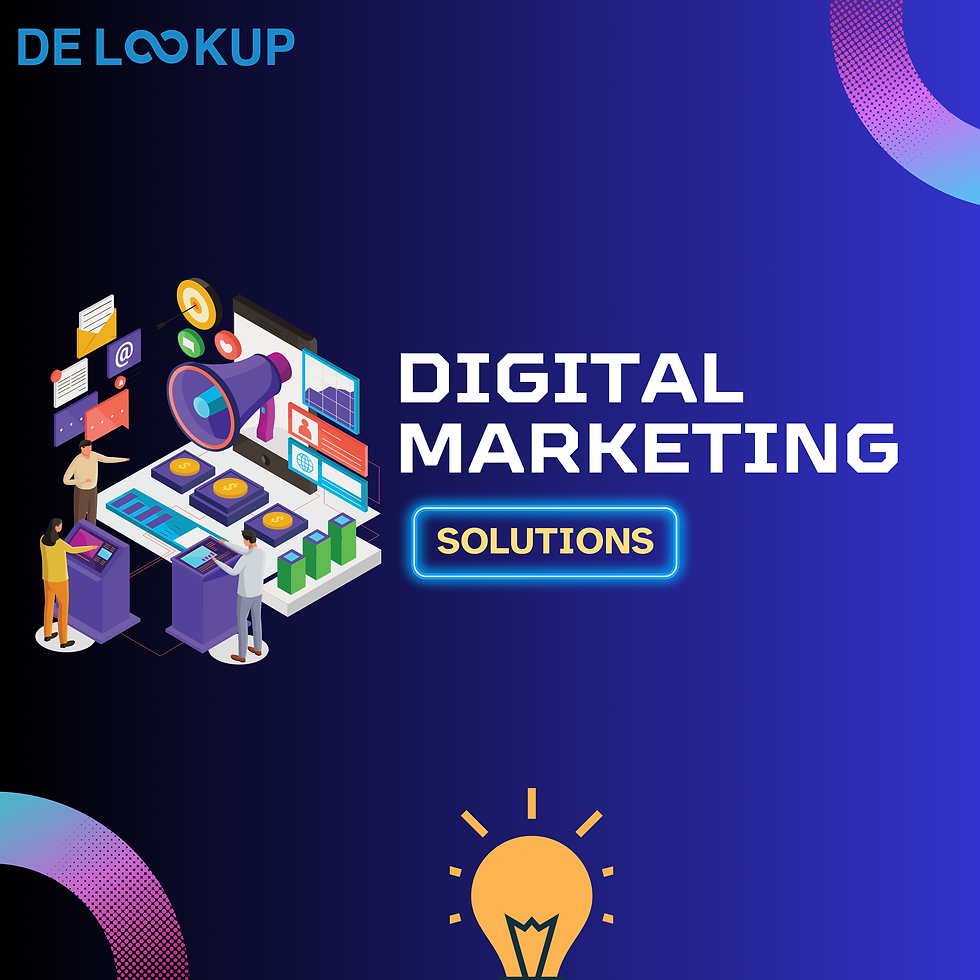 A vibrant explosion of colors and shapes representing creativity meeting marketing magic. In the center, a Delookup logo shines, symbolizing the brand's ability to transform marketing into something extraordinary.