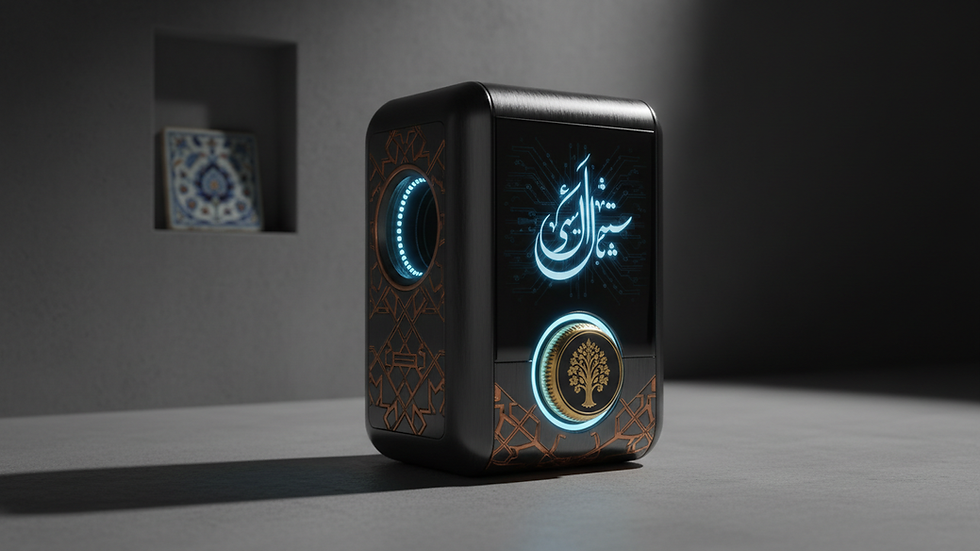 Close-up view of a sleek smart home device with blue ambient lighting