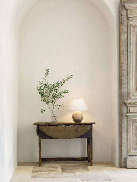 Antique table and stone floor.