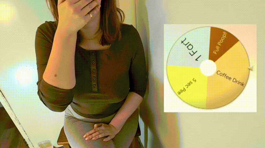 Cassie plays a spin wheel with you and it randomly tells you to shit, pee, fart, or drink