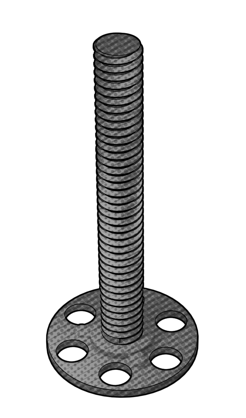 Stainless Steel Adhesive-Mount Stud, 1/4-20, 23mm Baseplate, 2.000" Length