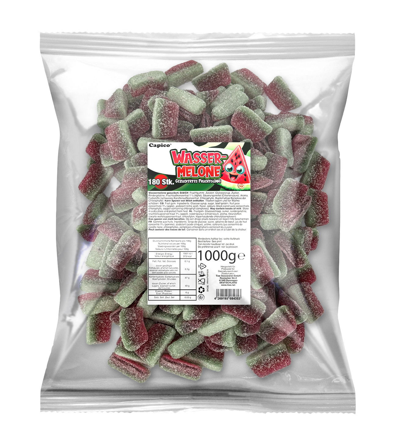 Wassermelone gezuckert - Fruchtgummi Beutel (1000g)