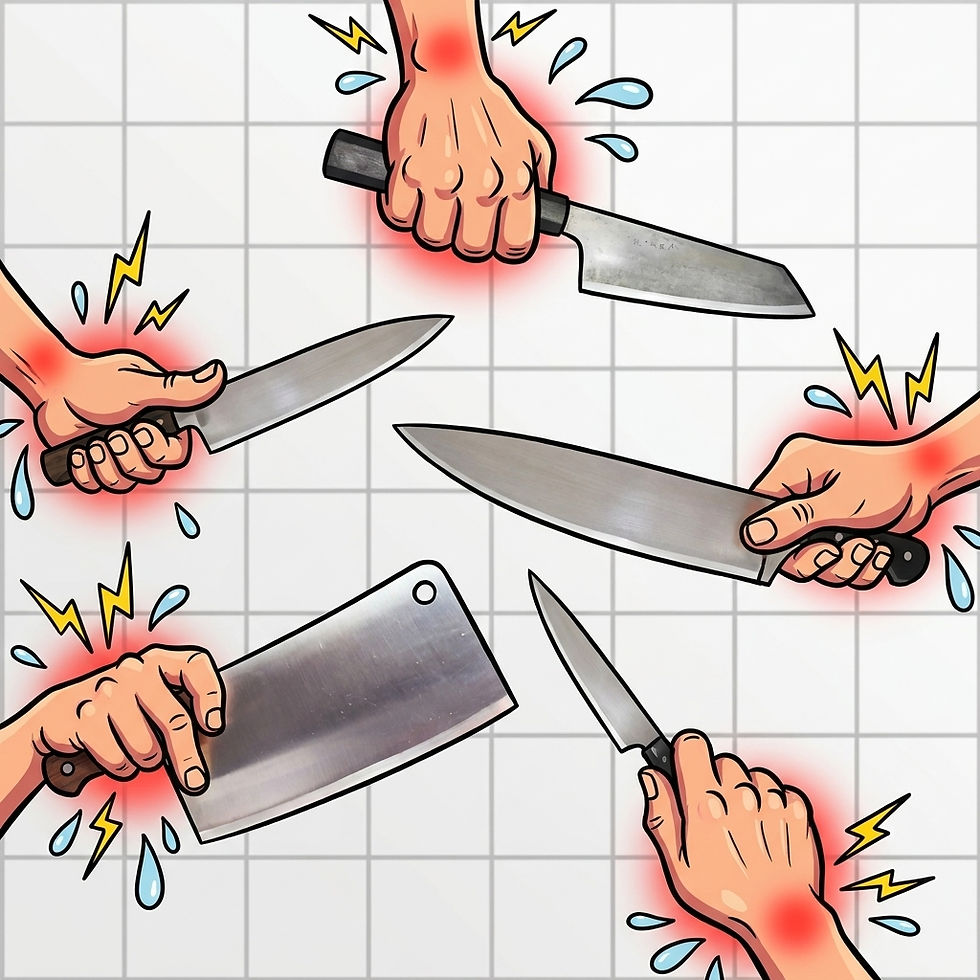 Examples of the pain that traditonal pich and other crips common in culinary activities cause or exacerbate problemslike arthritis.