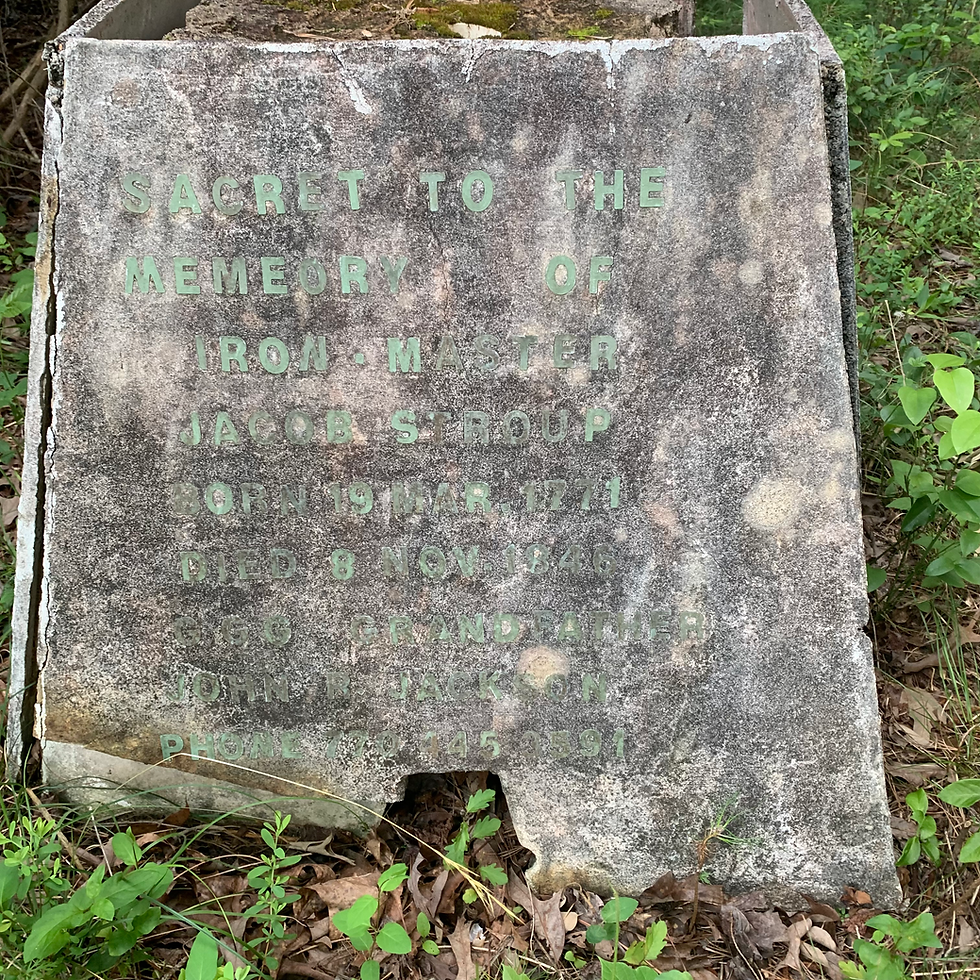 Misspelled and not in good shape, this monument to Jacob Stroup has seen better days.