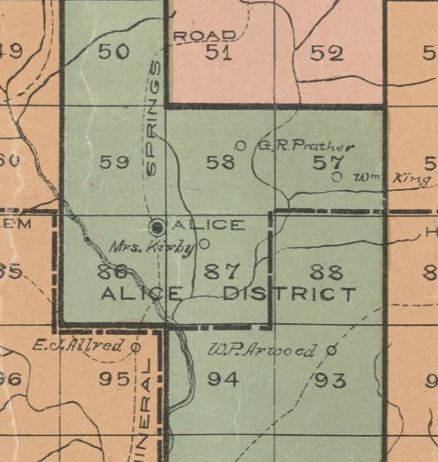 Alice as seen on Henley's 1903 map of Pickens County. The Circle on the map is the location of the schoolhouse.