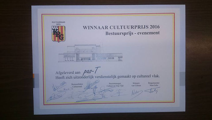 Pas-T wint Cultuurprijs 2016 - Bestuursprijs evenementen