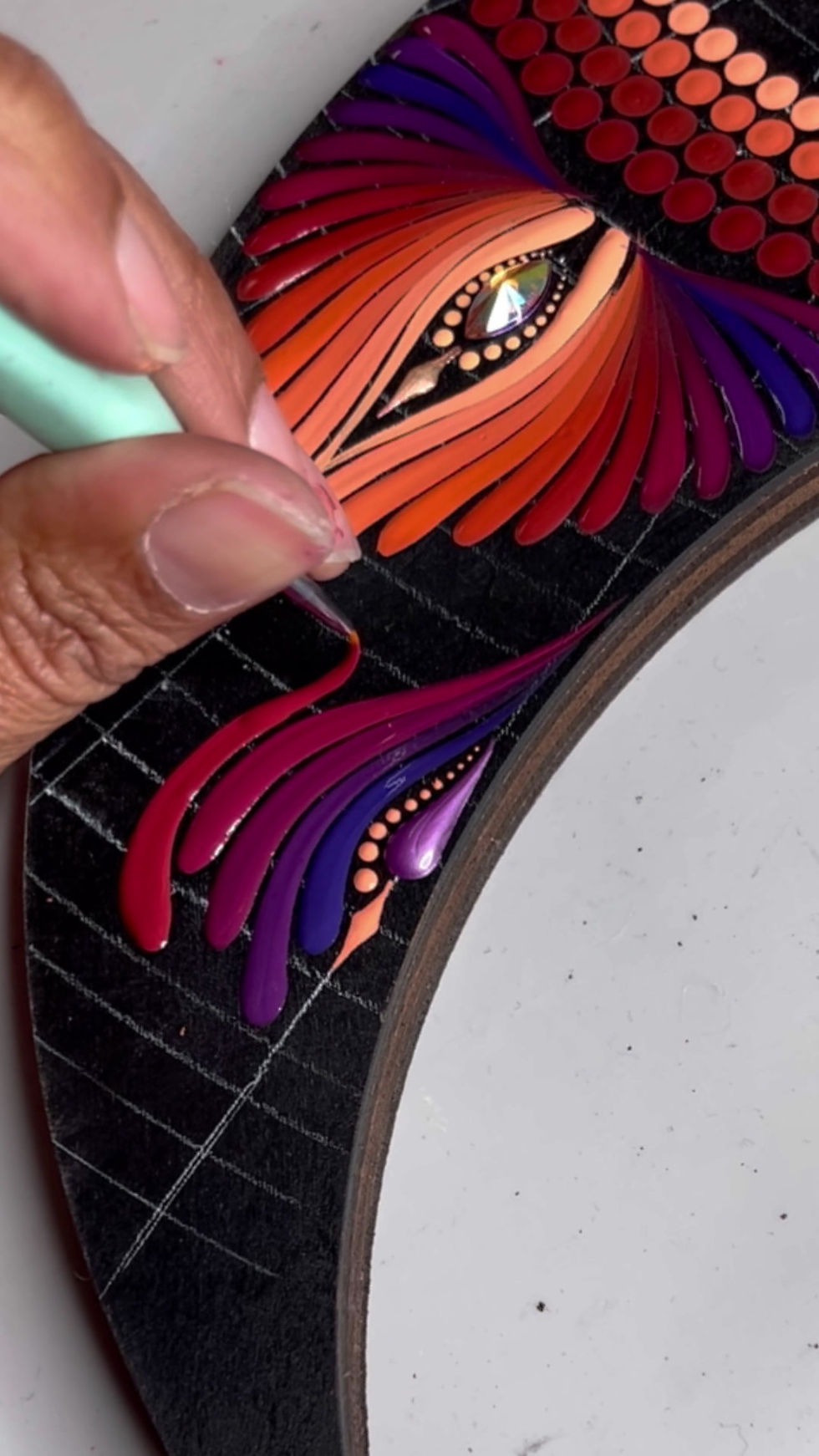 Thumbnail: Celestial Mandala Moon – Hand-Painted 12-Inch Wall Art (3 Color Variants)