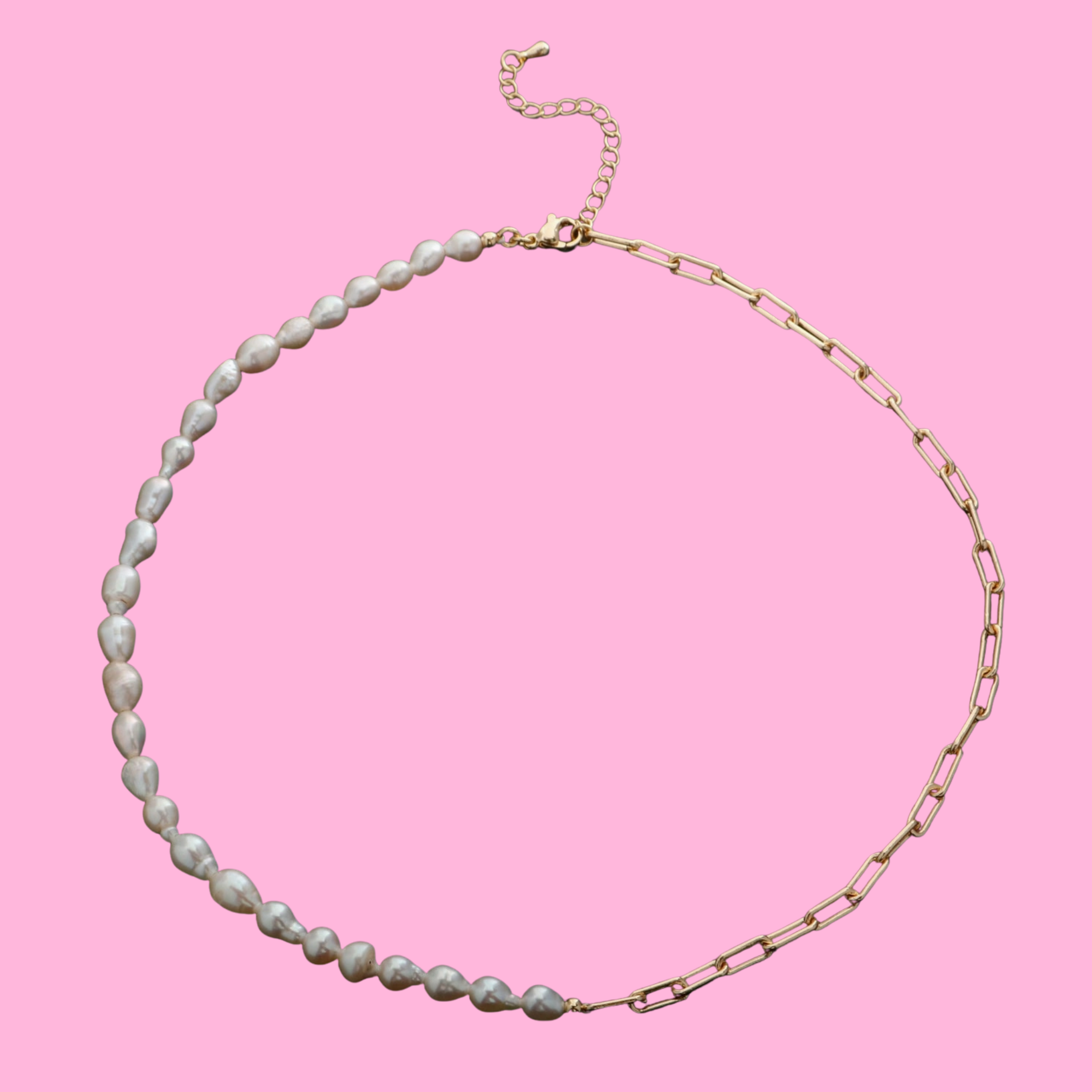 Freshwater Pearl Paperclip Half Chain Necklace