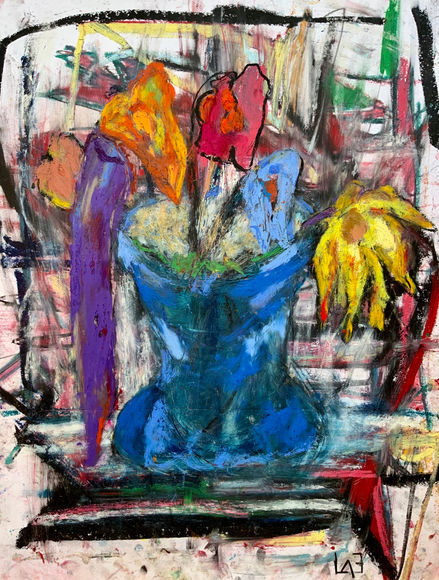 Fleurs vase bleu