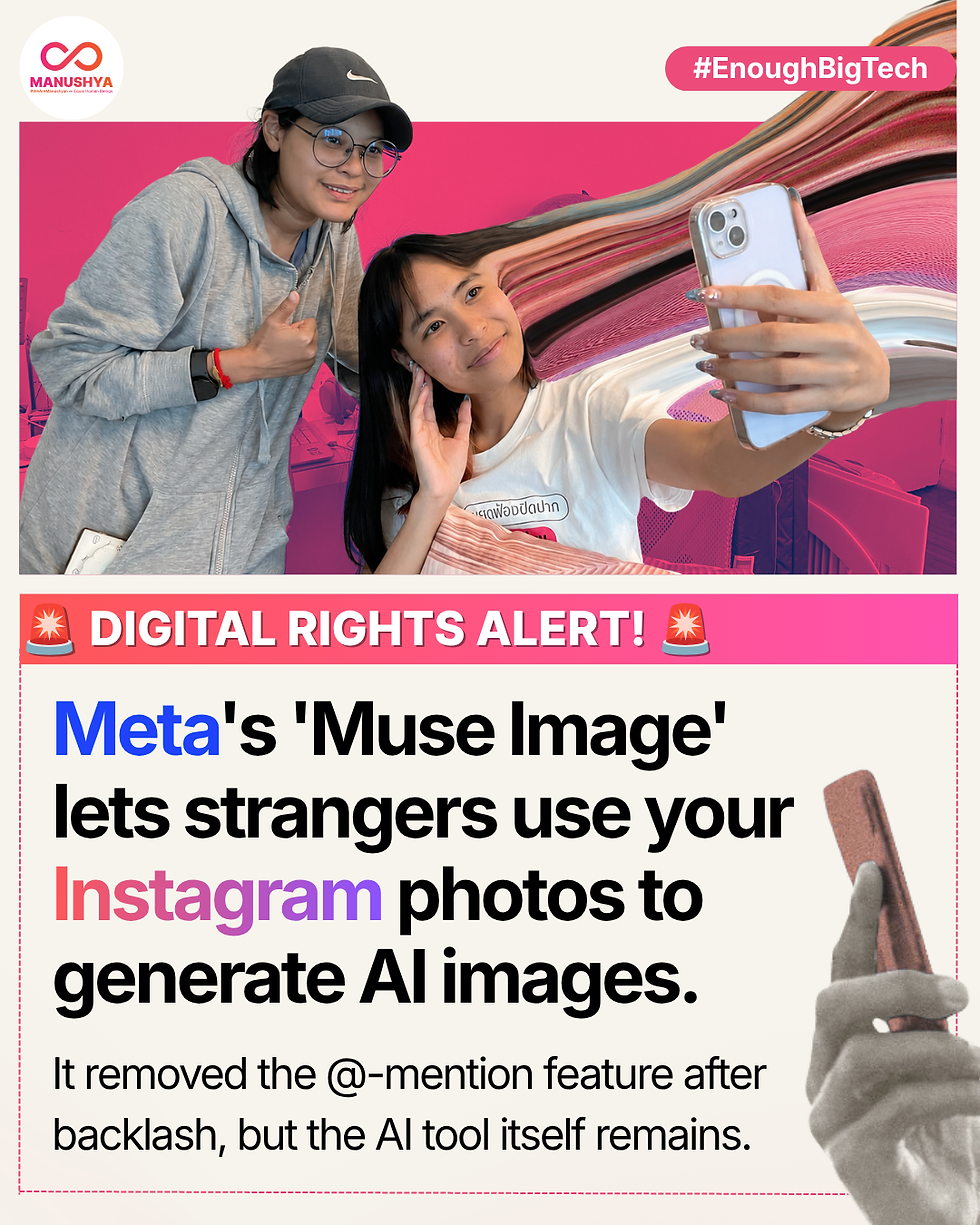 ⚠️ 𝘿𝙄𝙂𝙄𝙏𝘼𝙇 𝙍𝙄𝙂𝙃𝙏𝙎 𝘼𝙇𝙀𝙍𝙏! ⚠️ Meta just ditched the @-mention feature of AI tool Muse Image, but only as its PR crisis demanded