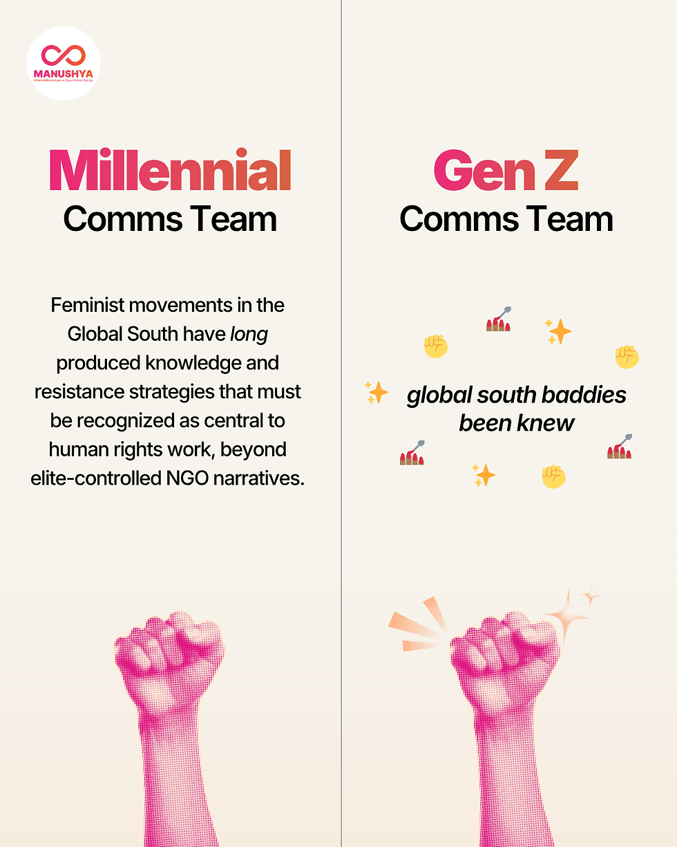 Millennial vs Gen Z comms team on Global South feminist movements