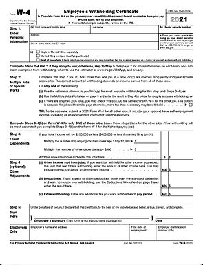 W-4 Form Employee Federal Withholding