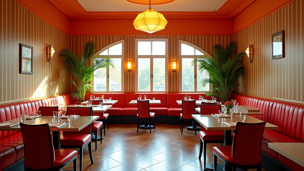 Eye-level view of a stylish Art Deco dining area