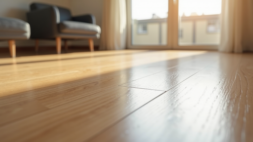 Close-up view of clean laminate wood flooring with a glossy finish