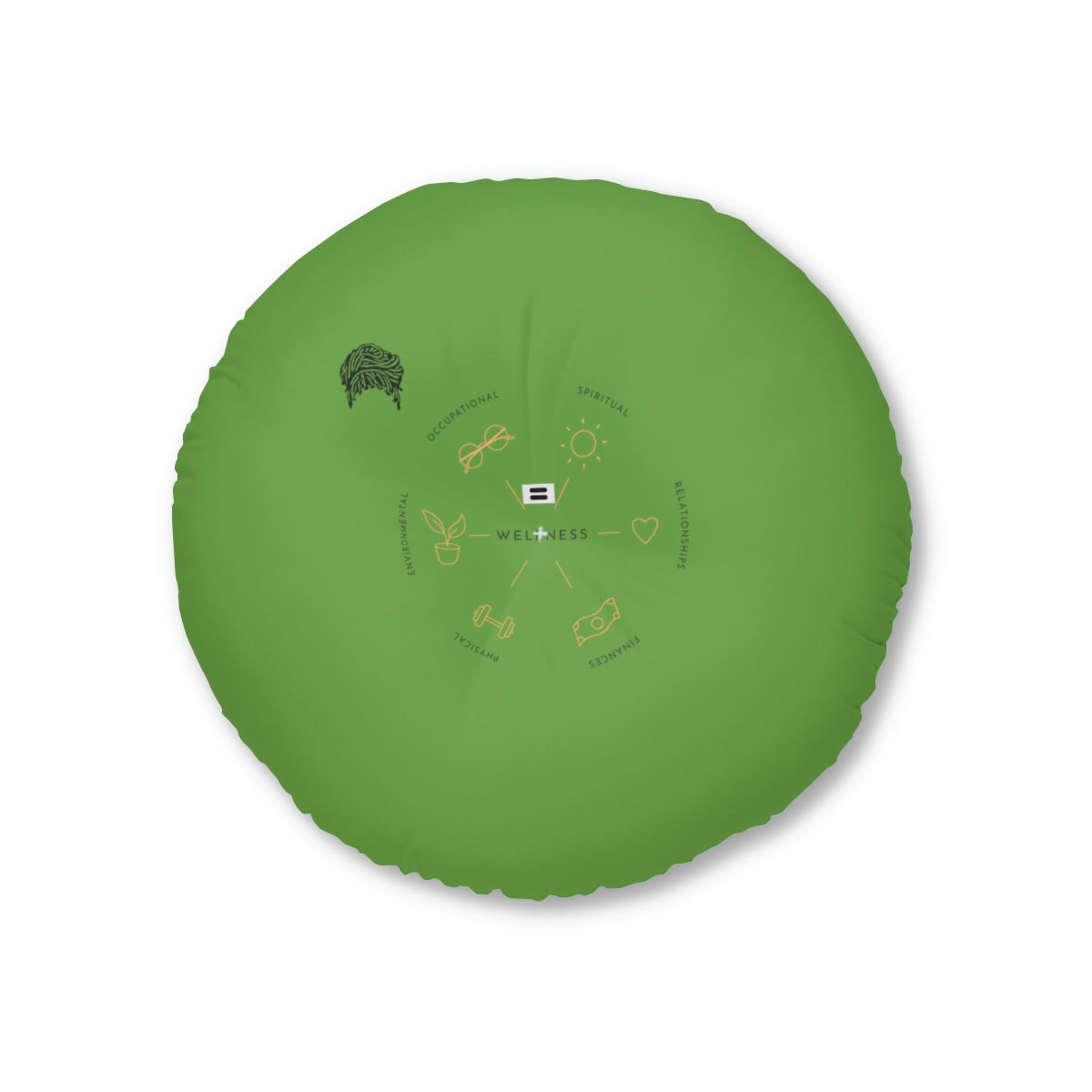 Green and Yellow Tufted Floor Meditation Pillow, Round