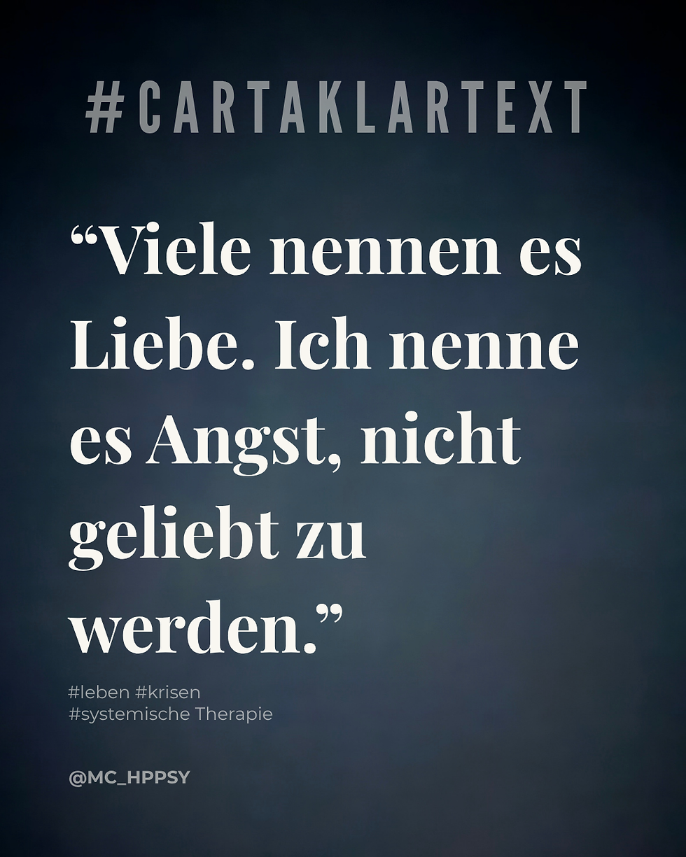 Dunkles, minimalistisches Motiv mit Zitat über Liebe und Verlustangst. Symbol für emotionale Abhängigkeit und fehlende Abgrenzung in Beziehungen.