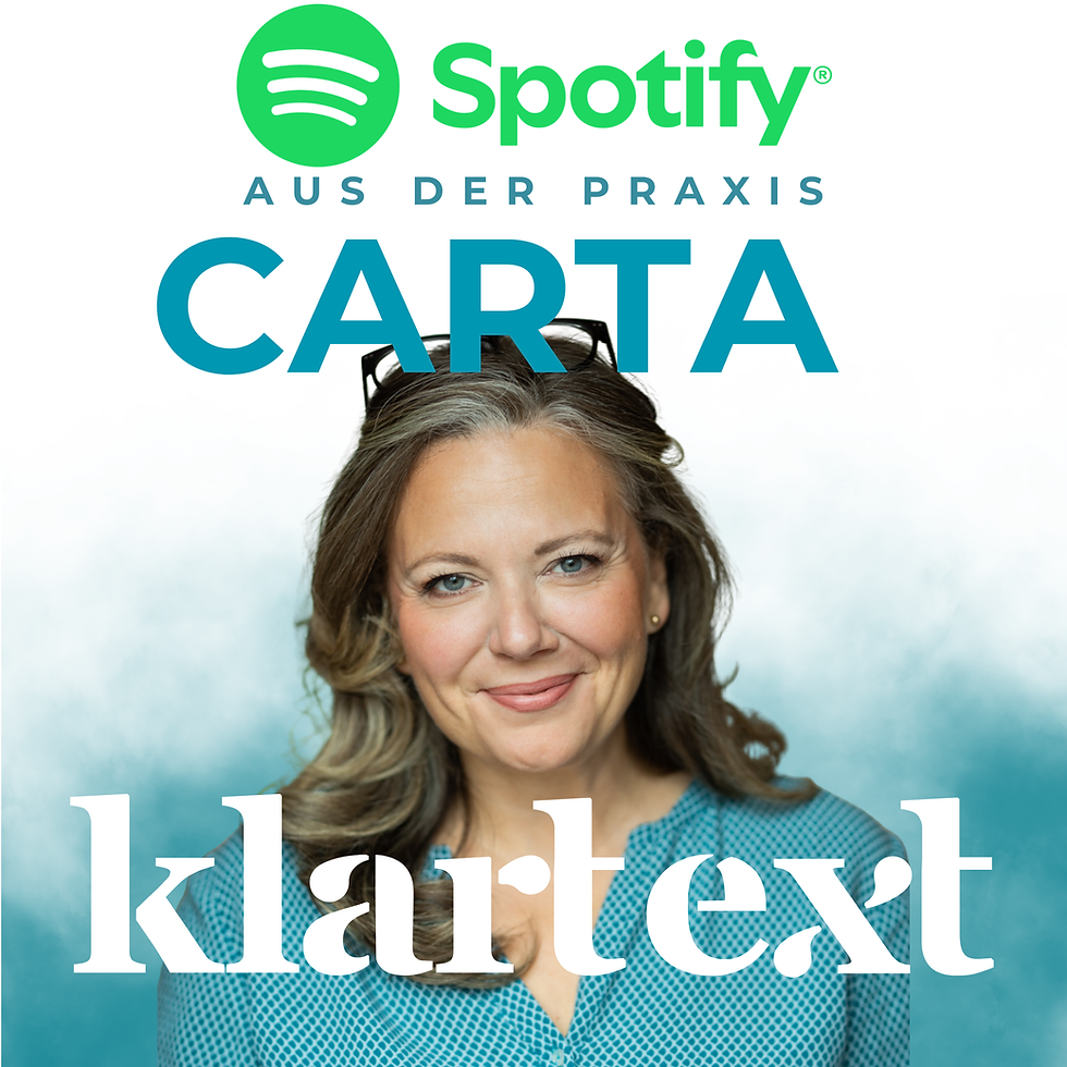 Mariangela Carta Portraitbild mit dem PodCast Cover von Spotify.
CARTA KLARTEXT