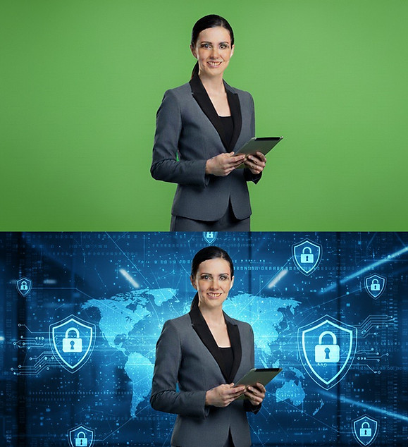 emonstration of chroma key production and green screen video editing services.
