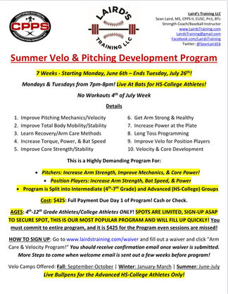 Summer Velocity & Pitching Camp Sign Ups Live!